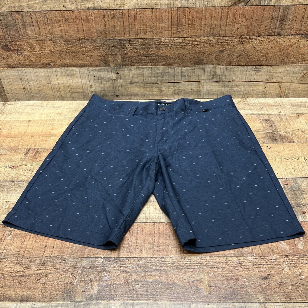 Travis Matthew Polyester/Spandex Mens Blue Pattern Flat Front Golf Shorts Sz 36